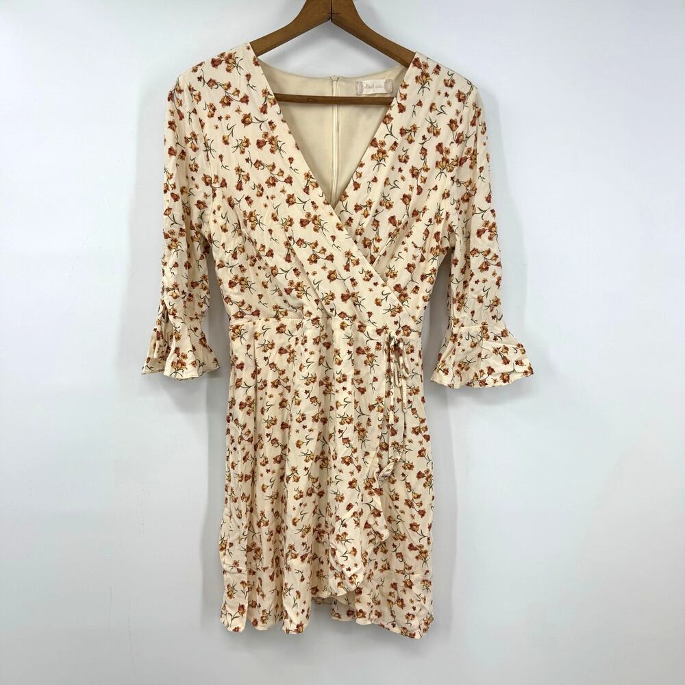 Altar'd State Faux Wrap Dress Size S Cream Floral Cottagecore Boho Festival